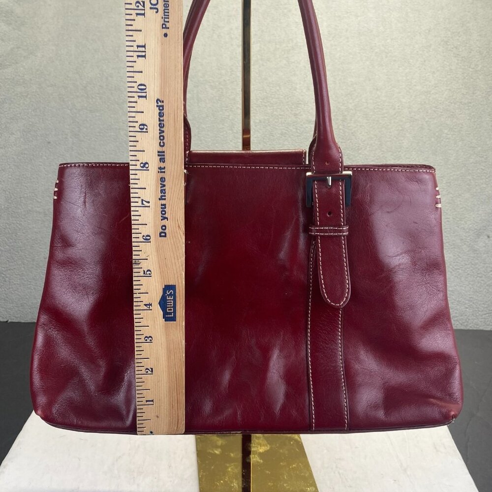 Red Leather Handbag Preston York Pockets Zipper Snap